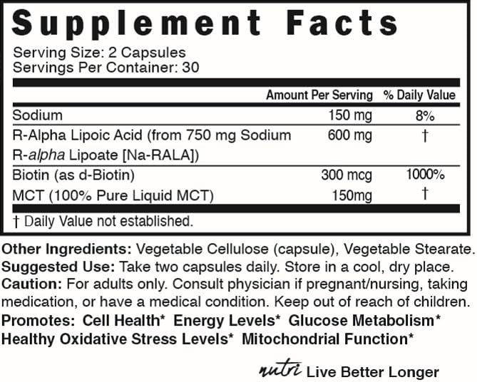 Nature's Fusions Nutri R Alpha Lipoic Acid 600mg safety seals and authentic USA import markings