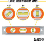 Klein Tools 9-inch level highlighting the rare-earth magnetic bottom.
