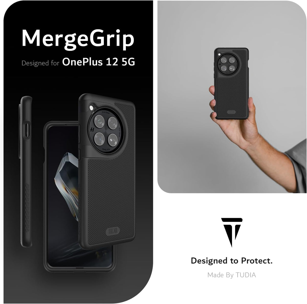 TUDIA OnePlus 12 5G case resting flat to demonstrate screen lip clearance
