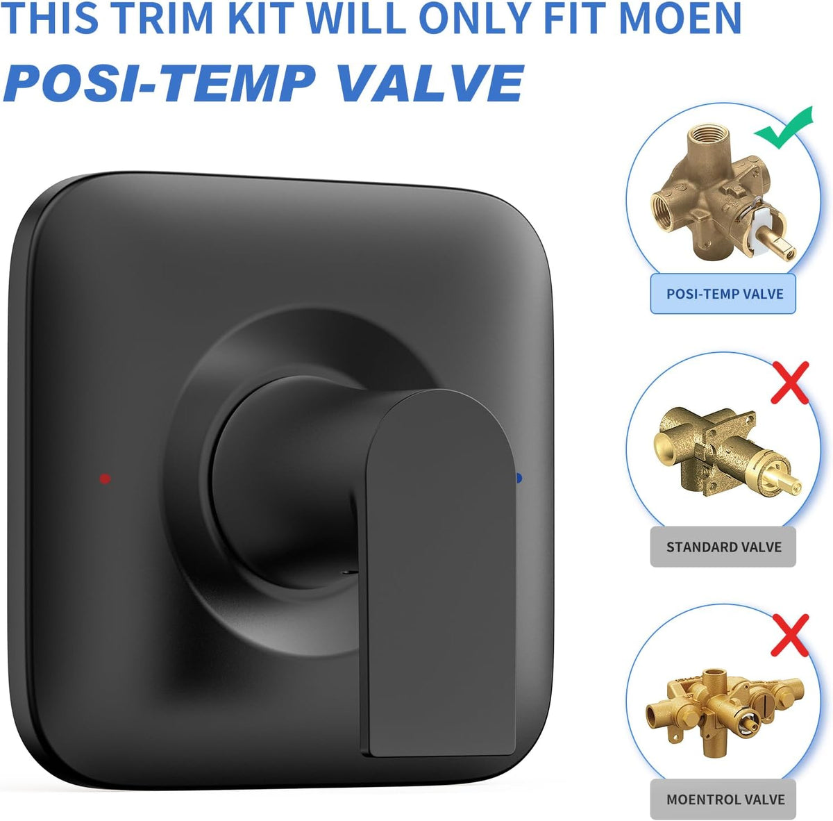 Kandent Genta LX matte black shower trim kit angle view