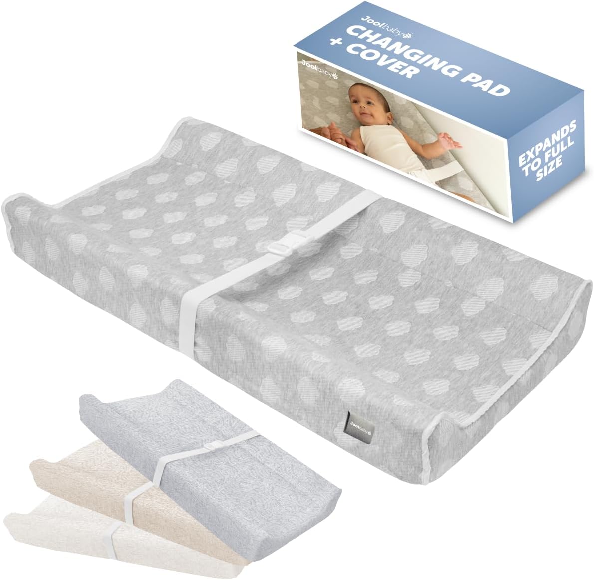 Jool Baby Serenity soft changing pad with gray cloud cover front view