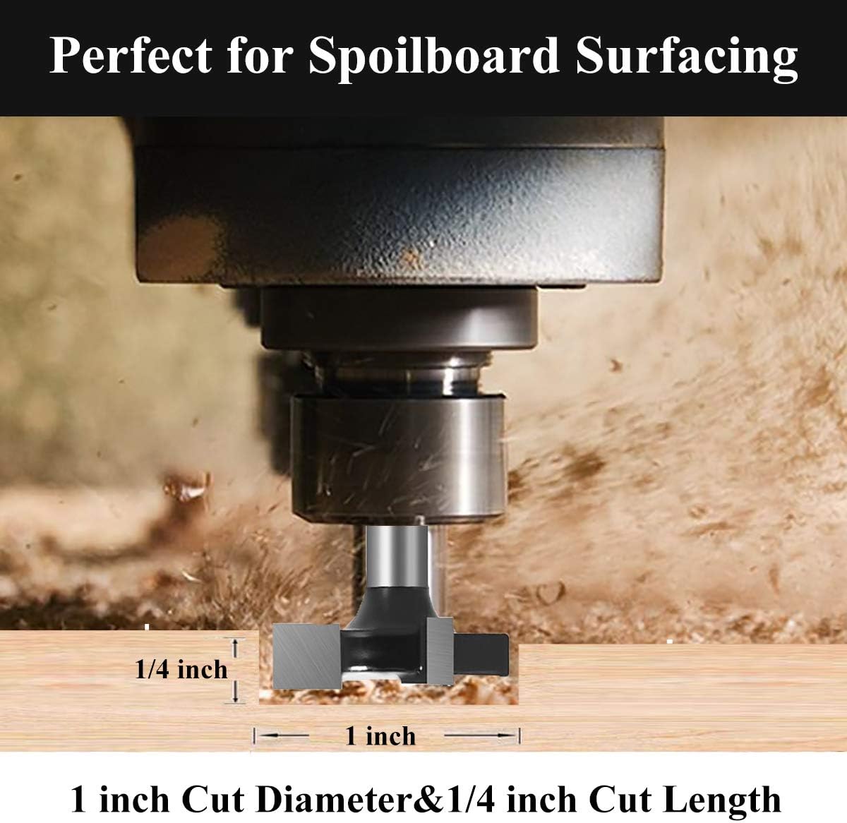 CNC Spoilboard Surfacing Router Bit, 1/4 inch Shank Carbide Tipped Surface Planing Bottom Cleaning Cutter Slab Flattening Router Bit, Wood Milling Cutter Planer Woodworking Tool - Image 2