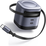 Ugreen Nexode Retractable 45 Watt GaN Charger front view showing compact space grey design