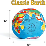 Comfortable plush world map pillow displayed in a classroom setting