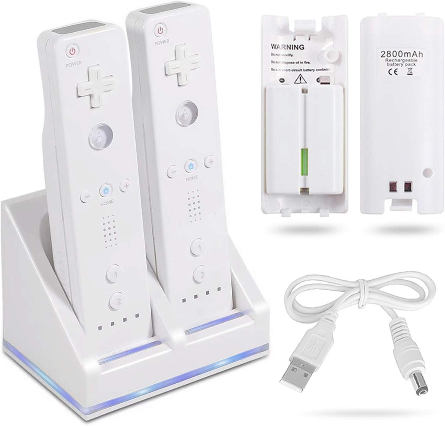 Natno dual charging station dock for Wii remote front view showing two white rechargeable battery packs