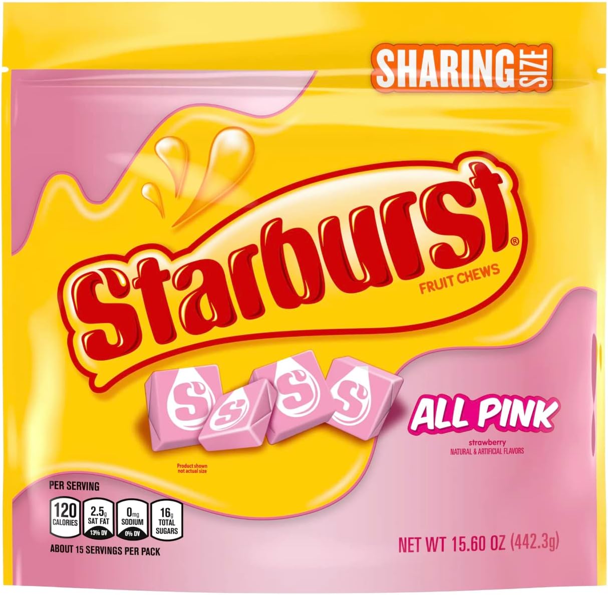 Starburst All Pink Fruit Chews Candy Bag 15.60 Ounce front packaging