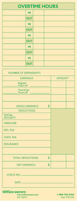 Office Depot weekly manila time card close up showing Monday to Sunday format