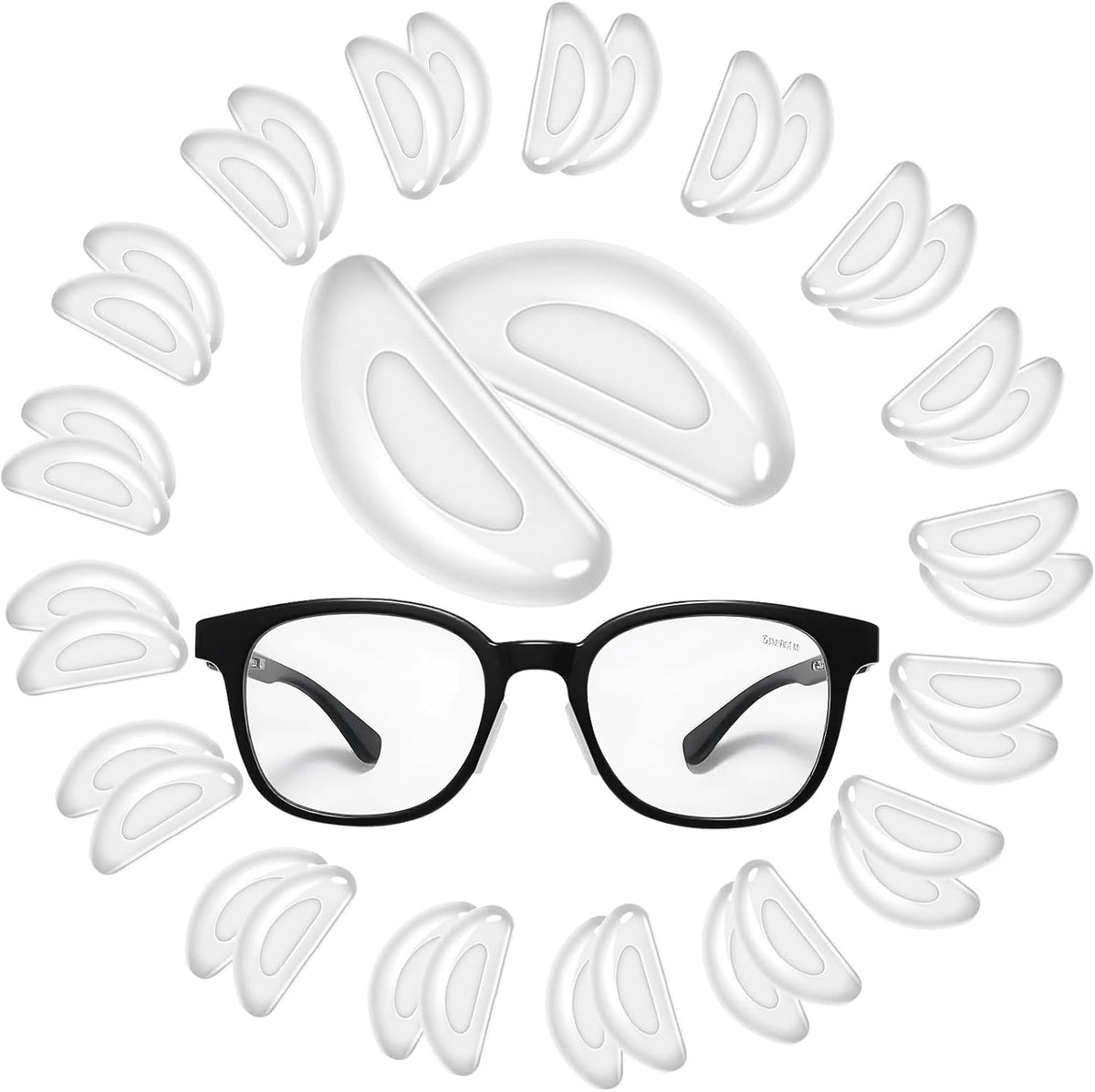 Topstart eyeglass nose pads 20 pairs pack front view premium clear silicone cushions