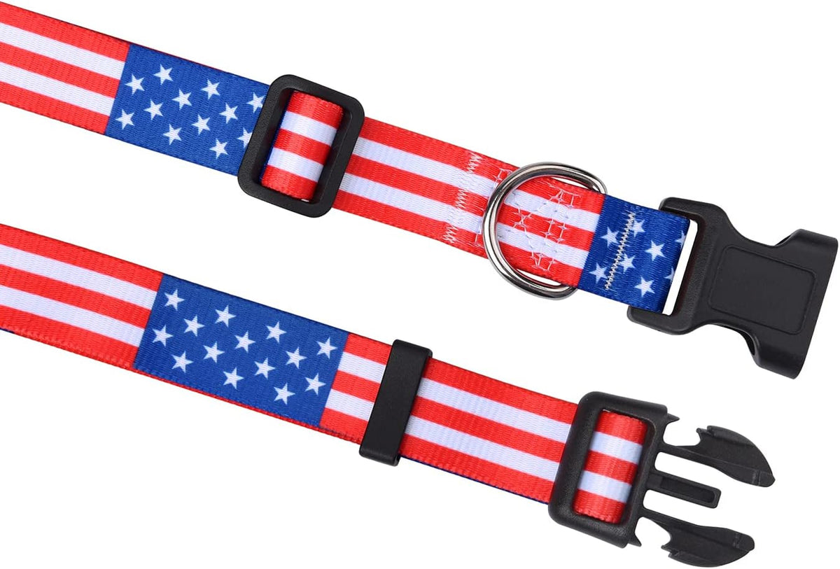 Mihqy patriotic US flag dog collar side view adjusted for medium dogs