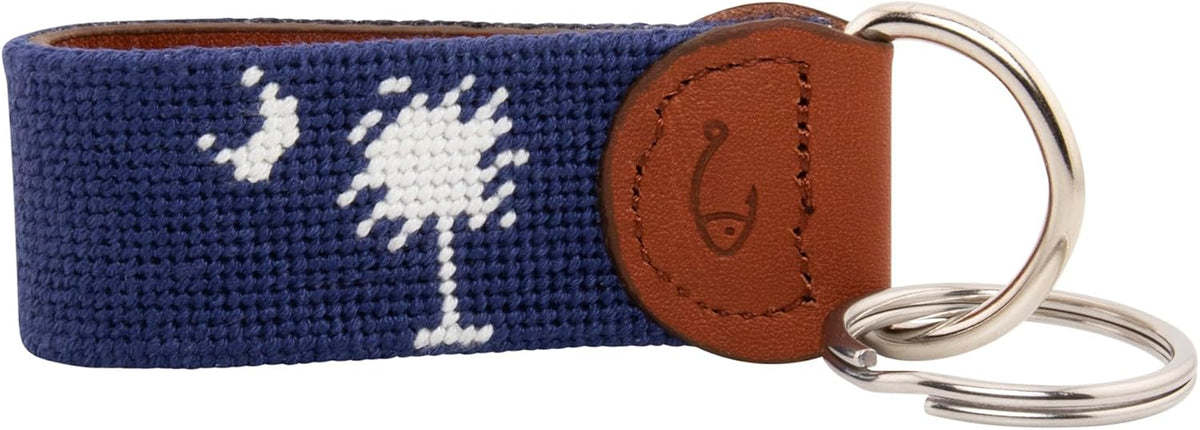 Huck Venture needlepoint key ring angled perspective