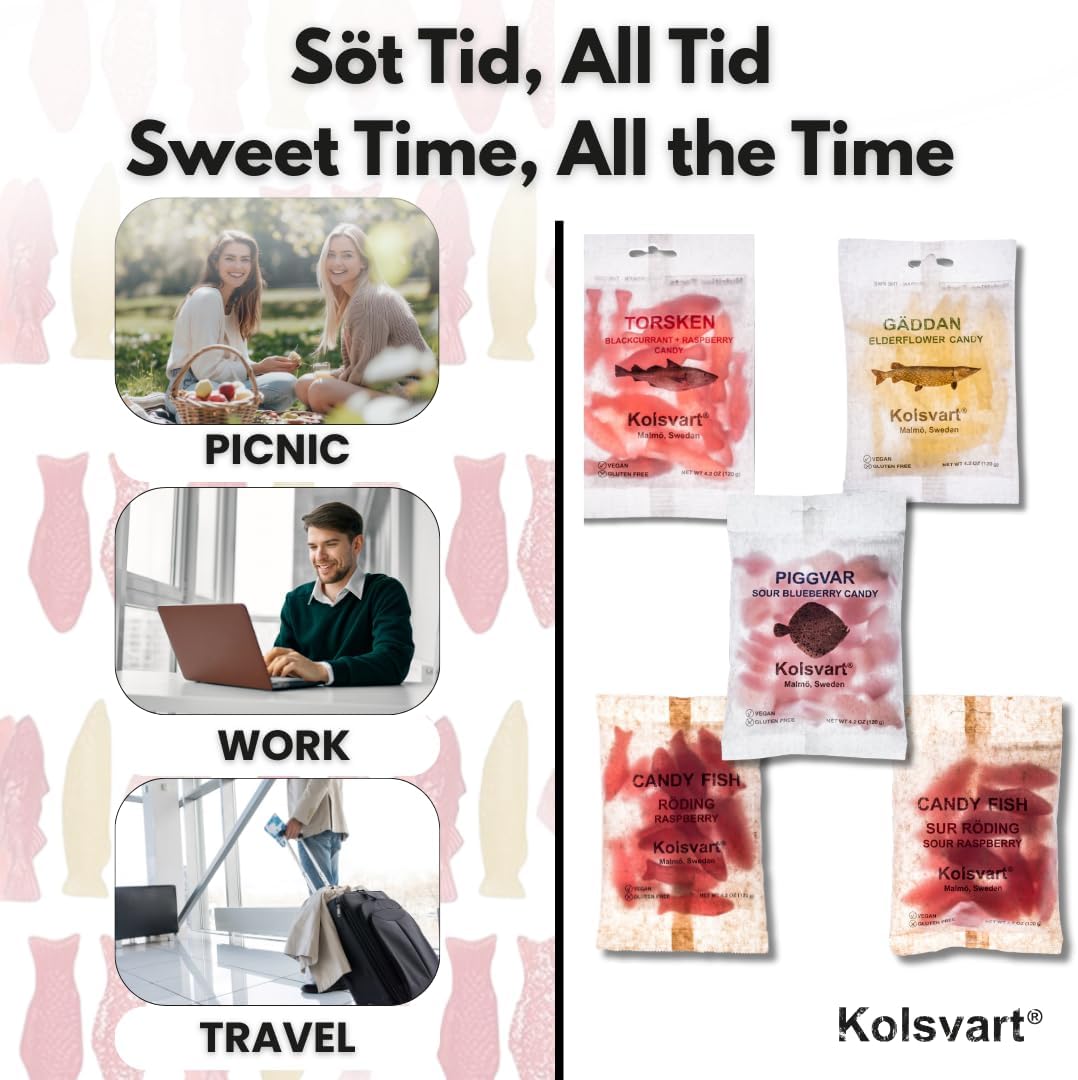 Kolsvart Black Currant Blend gummy fish candy bag from the imported collection.