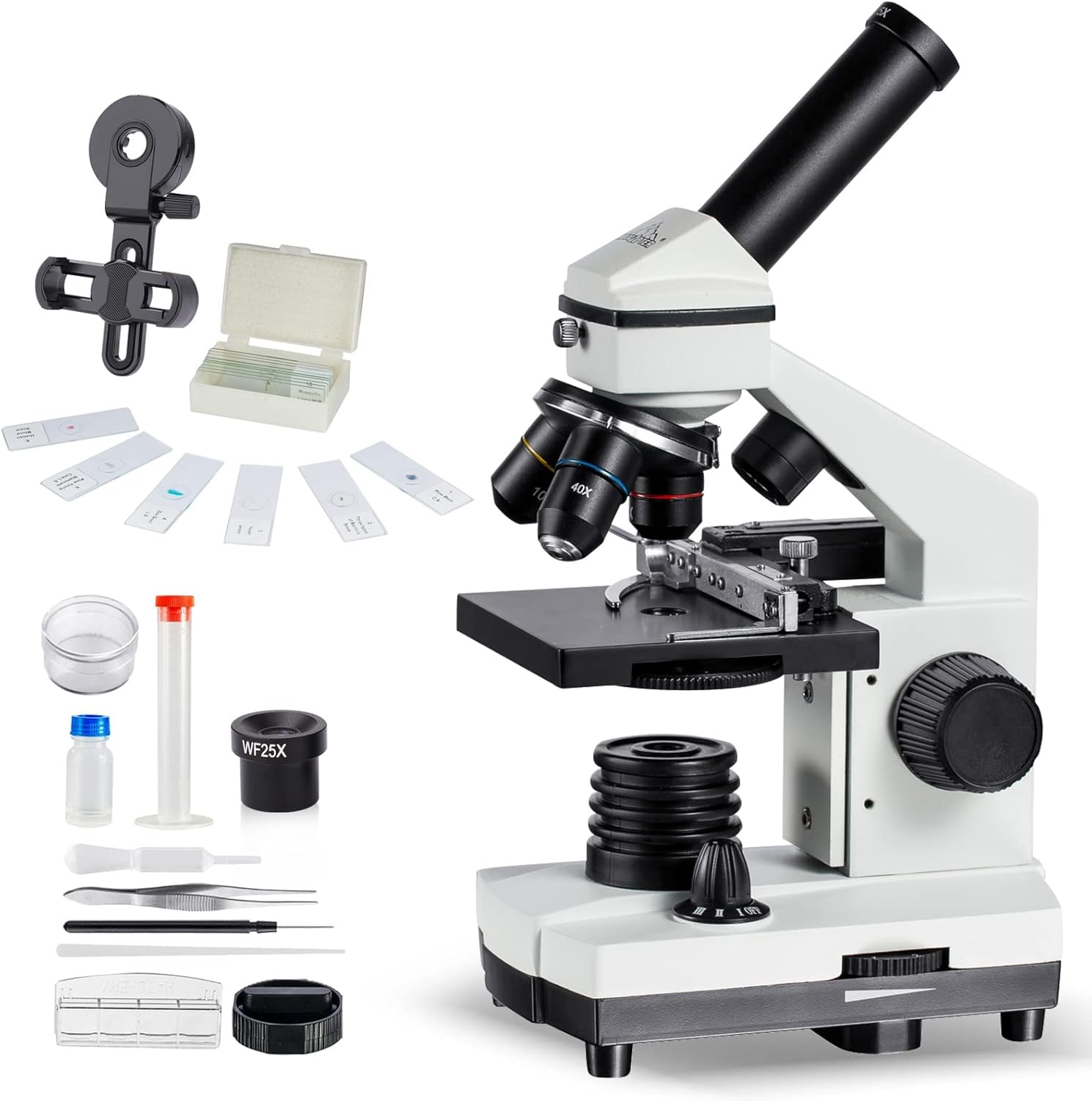 MAXLAPTER Microscope Kit for Kids 8-12 with Prepared Slides, 100-1000X Professional Compound Microscope for Kids Students with Mechanical Stage, Optical Glass Lenses, 10 Slides, Filter, Phone Adapter - Image 1