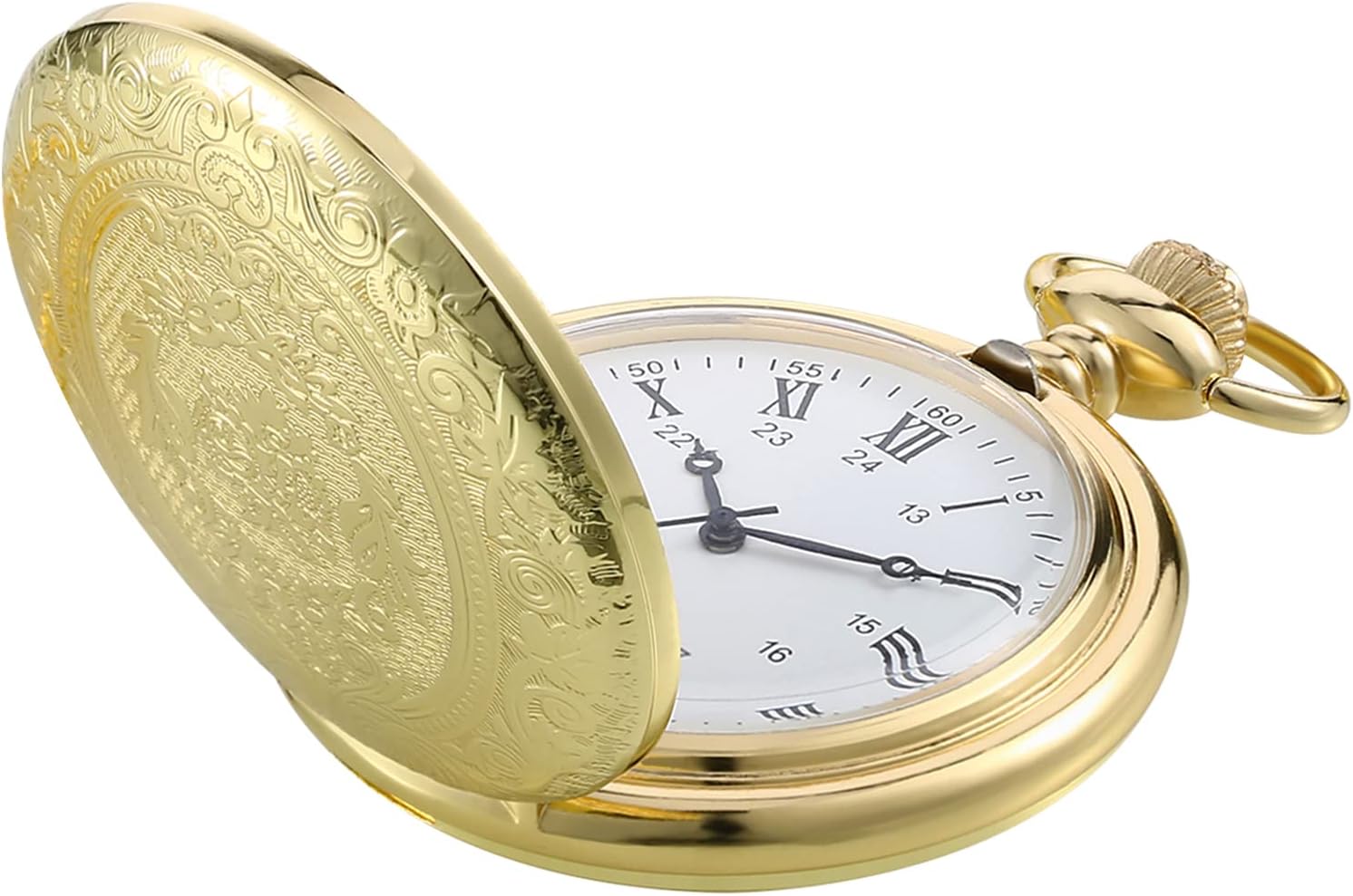 Pangda vintage pocket watch front view showcasing engraved floral cover design