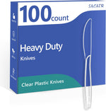 SACATR heavy duty disposable plastic knives 100 count front retail packaging view