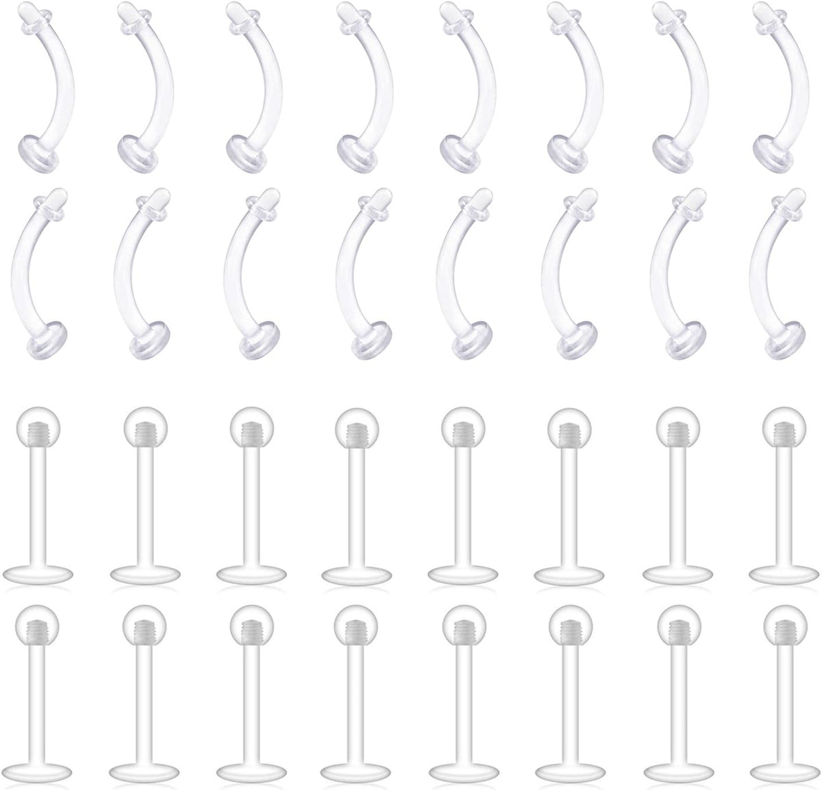 D.Bella Clear Cartilage Earring-16pcs 16G Clear Acrylic Bioflex Tragus Retainer Lip Rings Nose Studs Labret Ear Helix Earring Clear 6mm/8mm/10mm/12mm - Image 13
