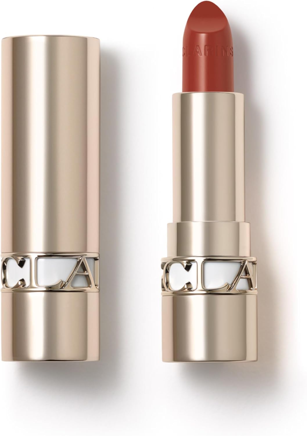 Clarins Joli Rouge Lipstick front view in gold packaging