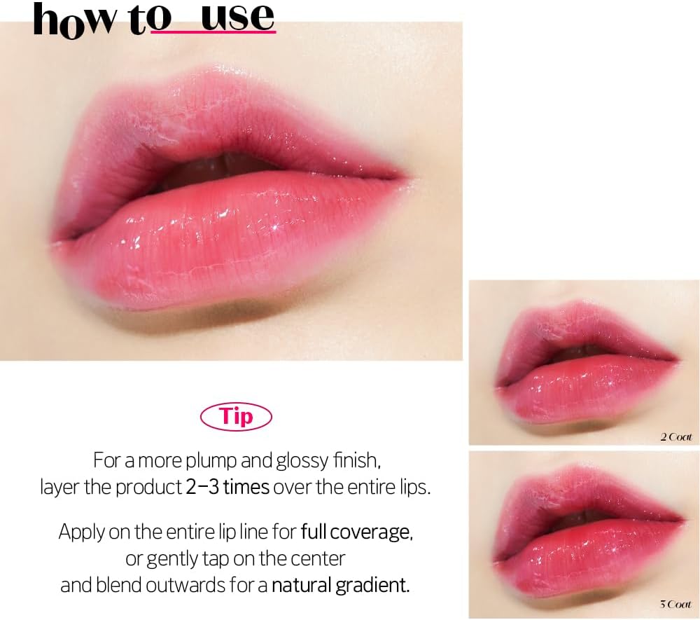 Gradient lip look breakdown using the Real Cherry oil tint variant.