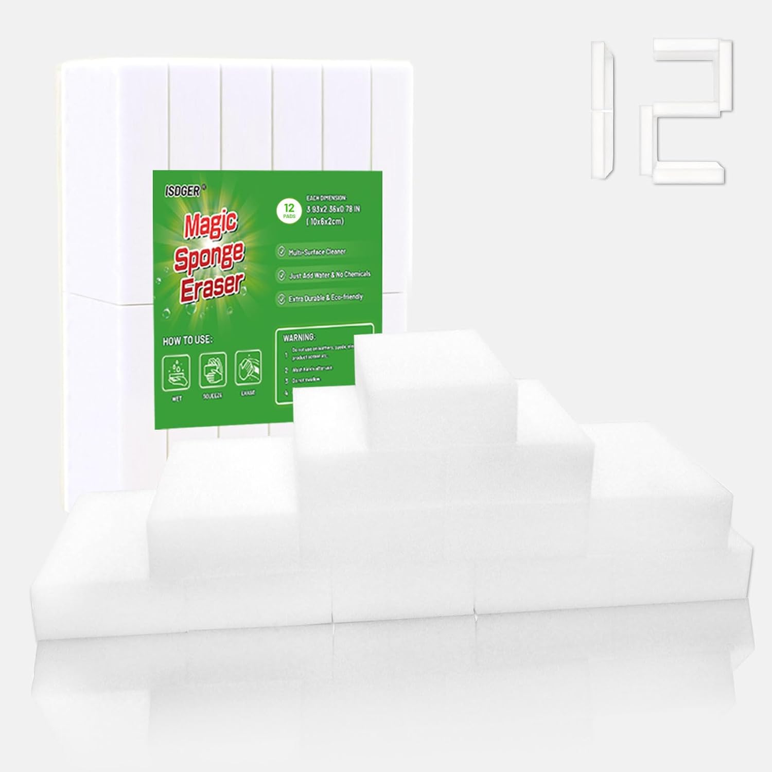 ISDGER magic melamine sponge eraser front view packaging for multi surface cleaning