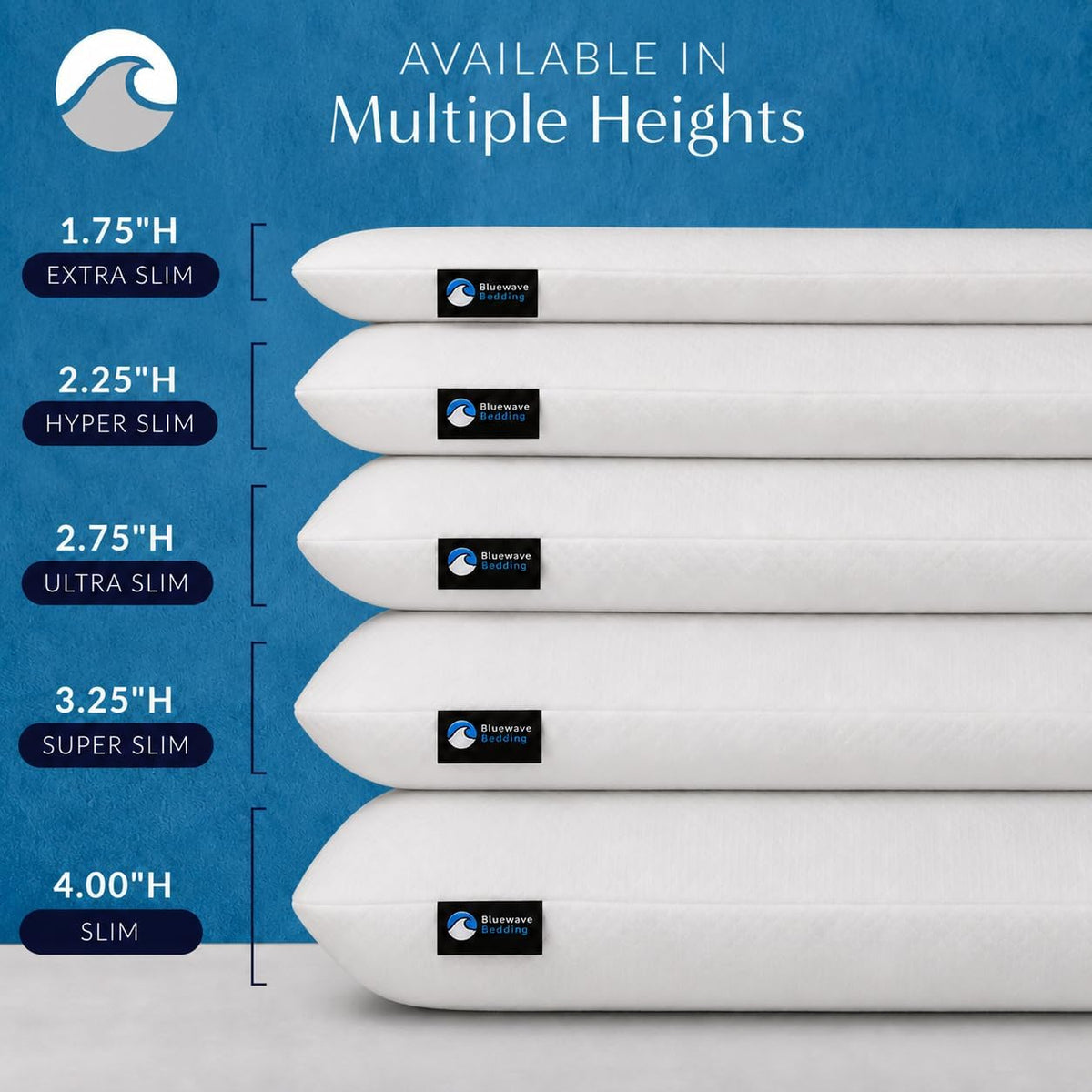 Bluewave Bedding super slim pillow showcasing breathable fabric cover texture.