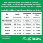 Authentic USA-imported SHOOFLY horse leggings showing the double sewn-in plastic stays.
