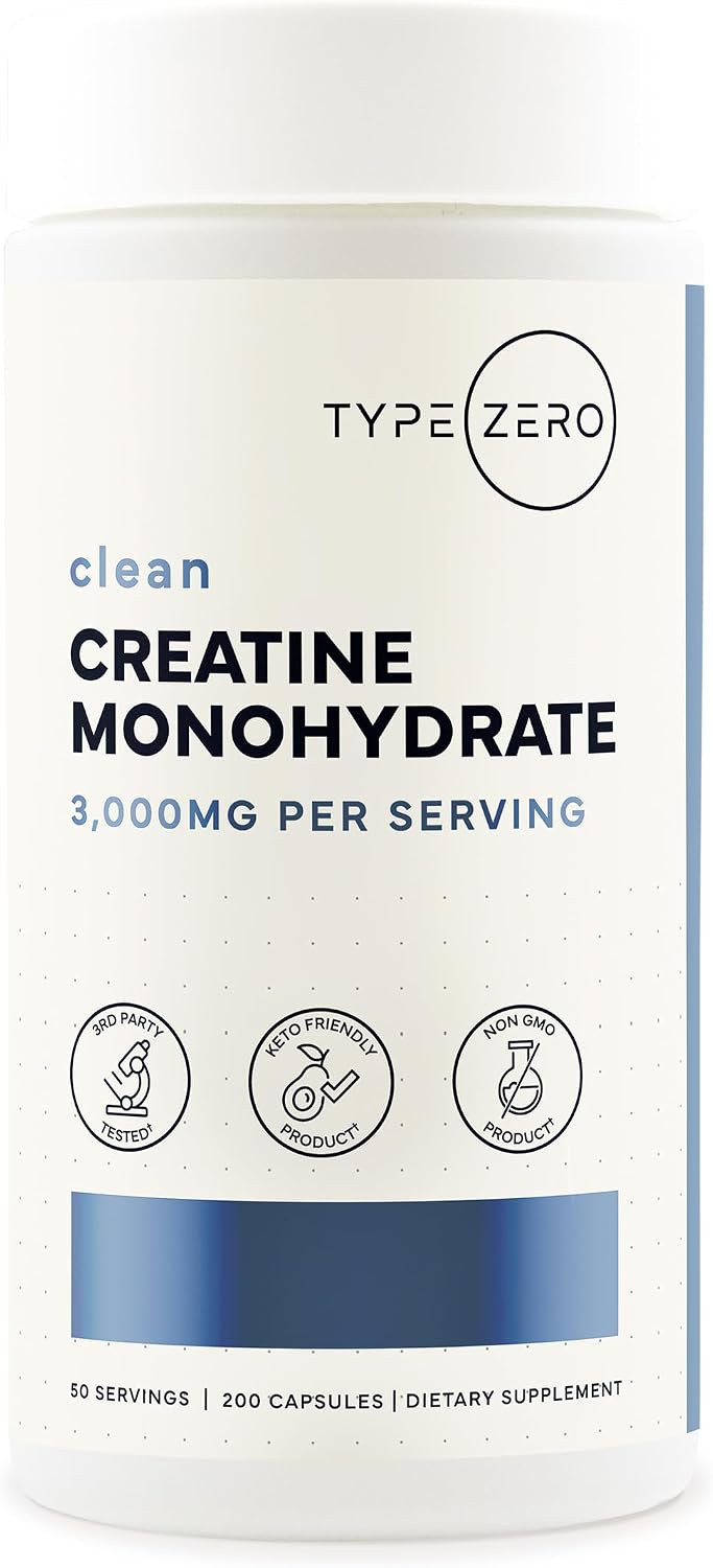 Type Zero clean creatine monohydrate capsules front view bottle supplement