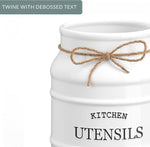 White ceramic kitchen utensil holder for cooking tools and gadgets