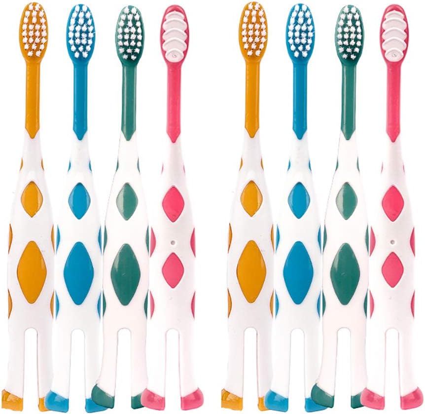 Newrichbee 8 Pack Kids Toothbrush front view featuring deer design and suction cup base.