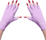 MelodySusie UV protection gloves front view showing fingerless design and purple color