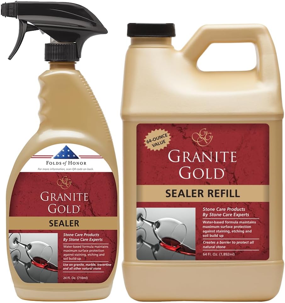 Granite Gold Granite Sealer Combo Pack, Water-Based Sealer Spray and Refill for Granite, Marble, Travertine, Natural Stone Countertops, 24 oz + 64 oz - Image 1