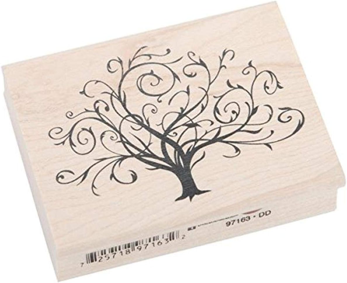 Inkadinkado Flourished Fall Tree wood stamp front view craft supply