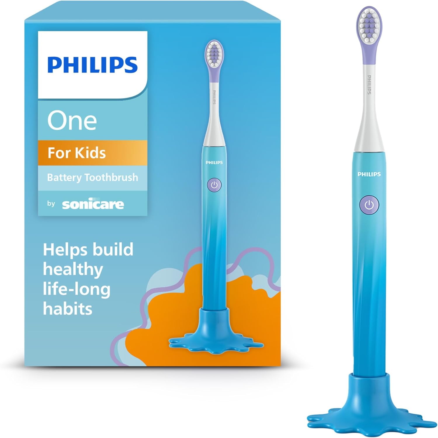 Philips Sonicare One for Kids Blue Battery Toothbrush front view for children's oral care.