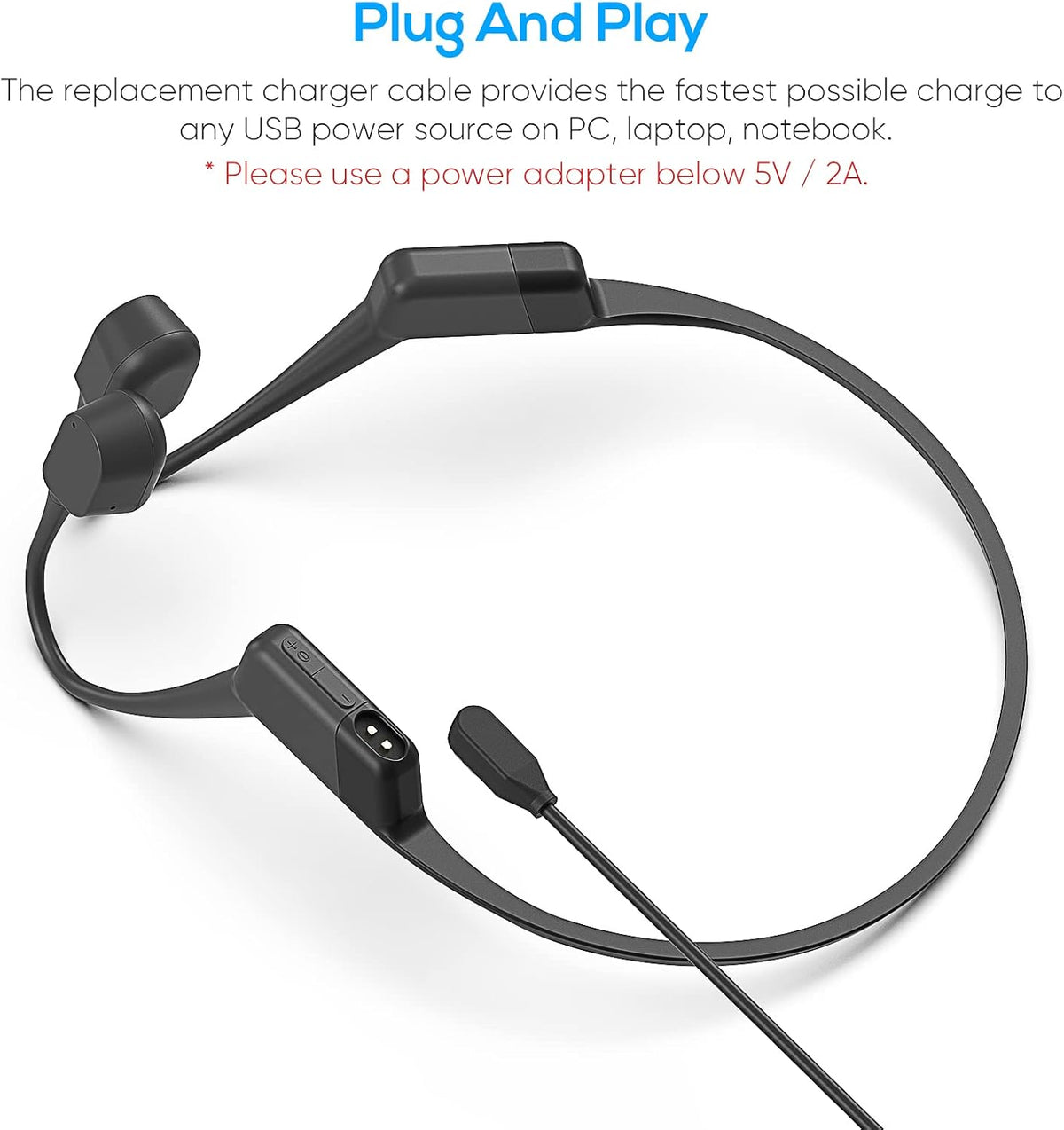 YUANHOT 2 Pack Charging Cable Replacement for AfterShokz Aeropex AS800 & Shokz OpenRun Pro & OpenRun & OpenRun Mini & OpenComm, USB Charger Cord for AfterShokz Aeropex Bone Conduction Headphones - Image 3