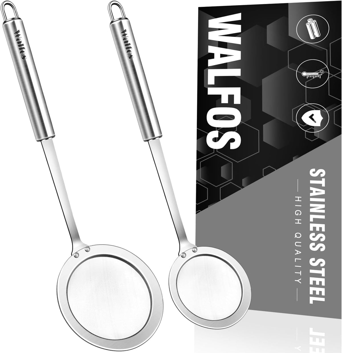 Walfos Fine Mesh Strainers Set, Premium Stainless Steel Colanders and Sifters, with Reinforced Frame Sturdy Handle, Perfect for Sift, Strain, Drain Rinse Vegetables, Pastas Tea - 3 Sizes - Image 12