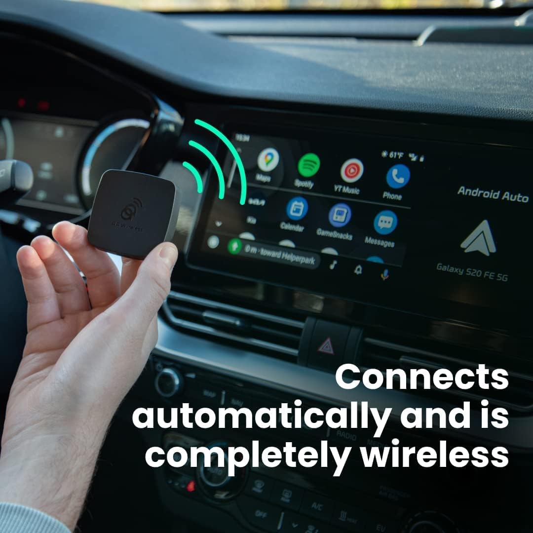 AAWireless car adapter plugged into vehicle dashboard port