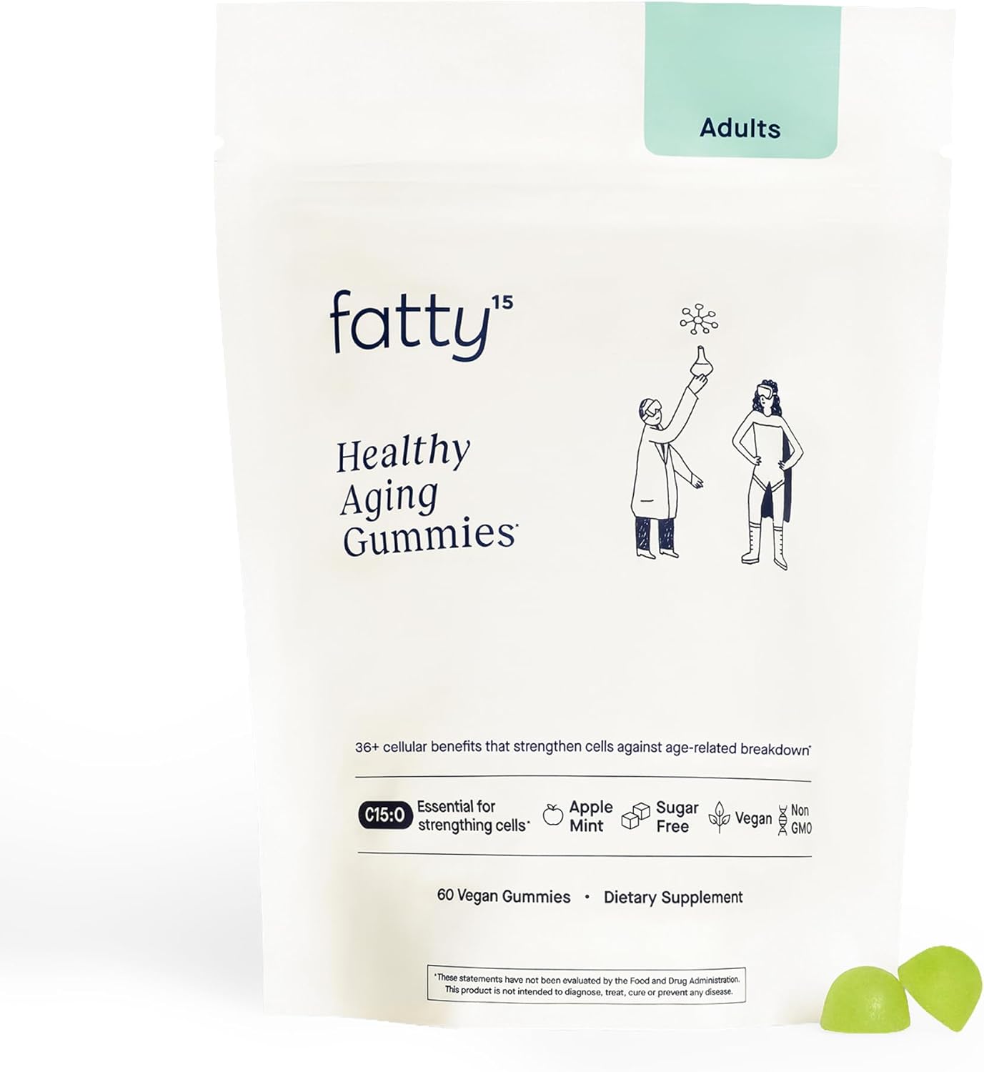 Fatty15 C15:0 pentadecanoic acid healthy aging gummies front view packaging