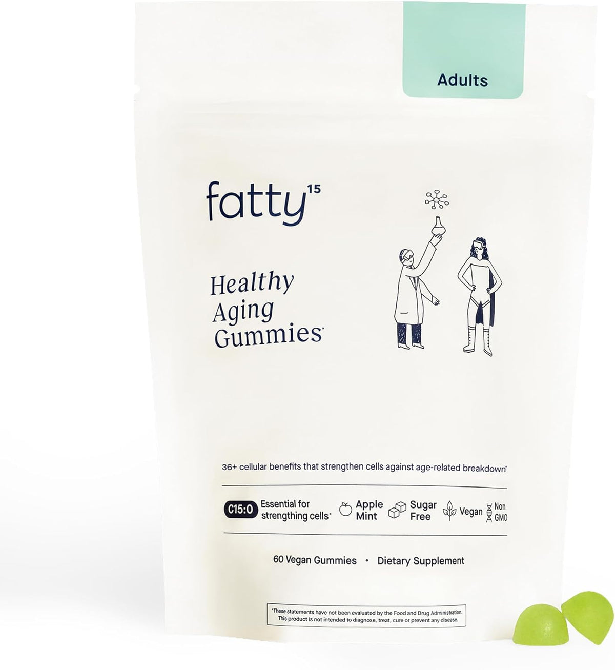 Fatty15 C15:0 pentadecanoic acid healthy aging gummies front view packaging