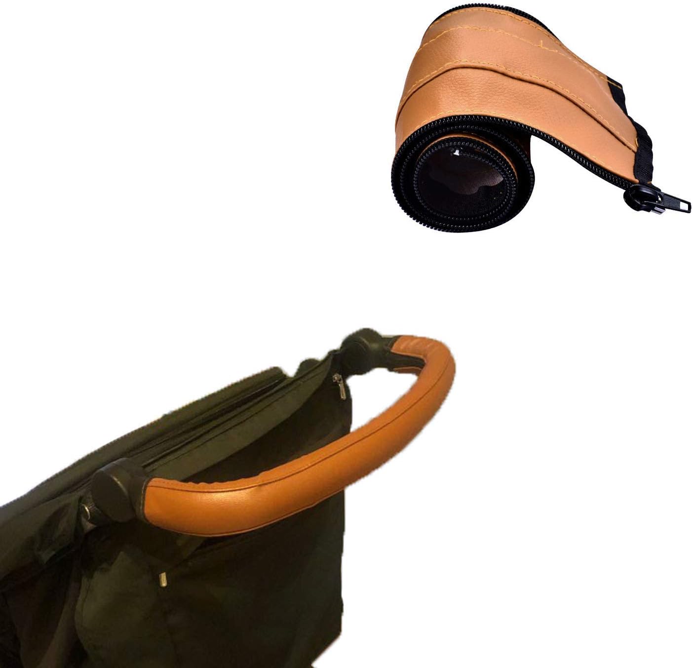 Daystart brown PU leather universal stroller handlebar cover front view