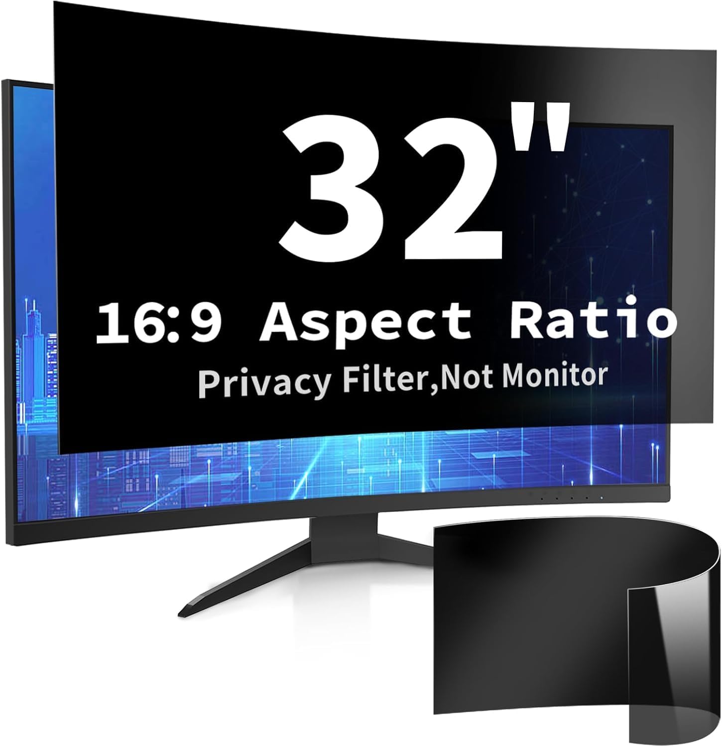 DEJIMAX 32 Inch Curved Computer Privacy Screen Filter showing front view blackout protection