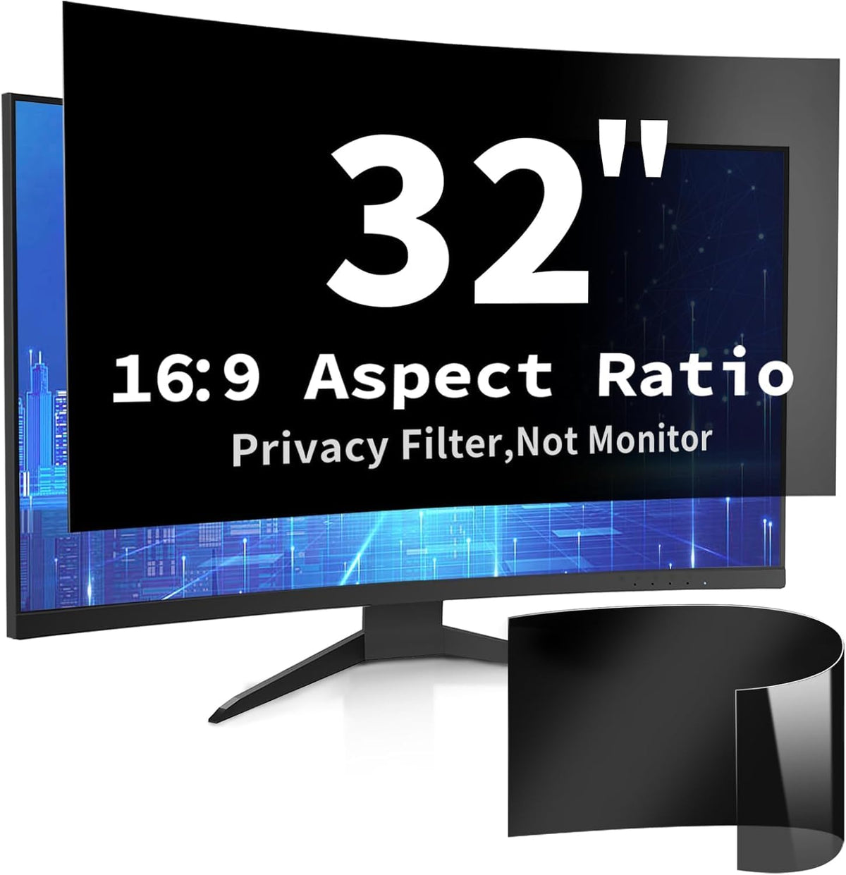 DEJIMAX 32 Inch Curved Computer Privacy Screen Filter showing front view blackout protection