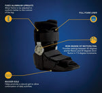 United Ortho 12215 walking boot side profile showing adjustable dial hinge