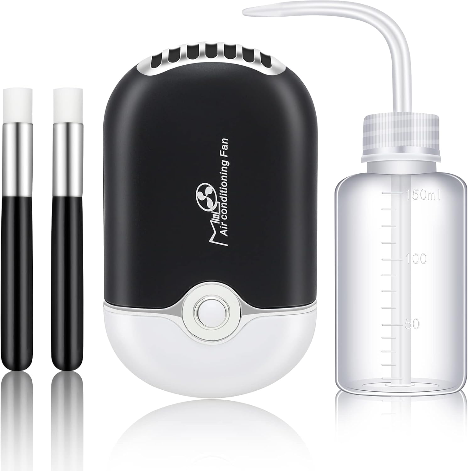 AFOUNDA USB mini portable eyelash fan in black showing front view with air outlet