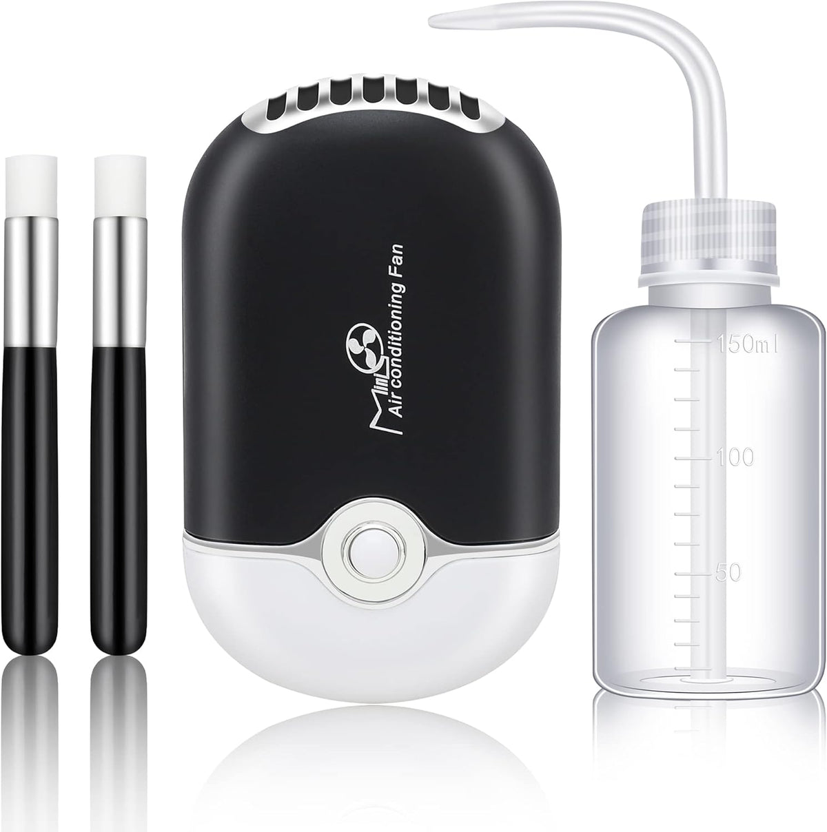 AFOUNDA USB mini portable eyelash fan in black showing front view with air outlet