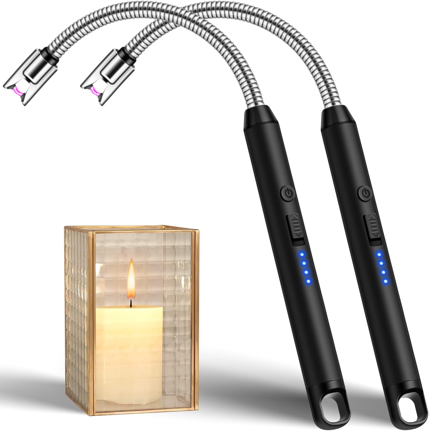 LcFun 2 Pack Candle Lighter Windproof USB C Rechargeable Electric Lighters with 360° Flexible Neck & Safety Lock, Christmas Stocking Stuffers Gifts, Flameless Long Lighters for Candle Grill, BBQ - Image 1