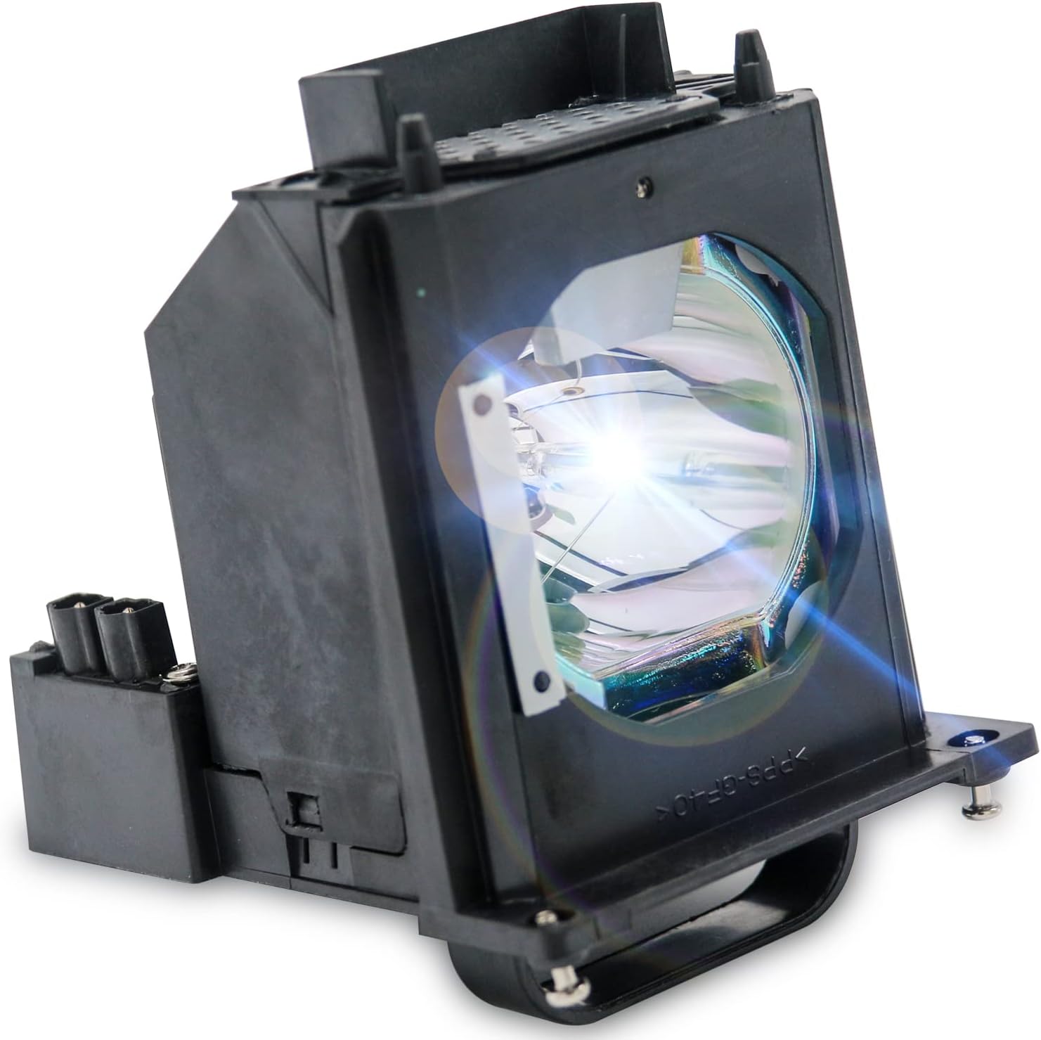 iQubay 915B403001 Mitsubishi replacement lamp assembly front view showing the glass bulb and black casing.