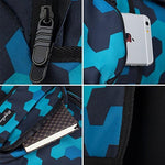 Ricky-H lightweight rucksack front pockets displaying the velcro flap and zippered storage layout.