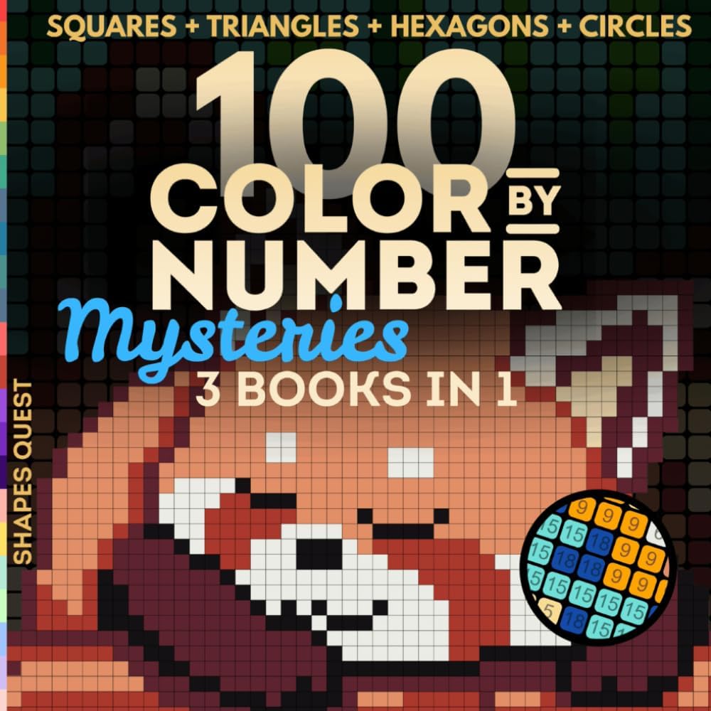 100 Color by Number Shapes Quest | Squares + Triangles + Hexagons + Circles: Mystery Mosaic Coloring Book Challenge for Adults to Relax - Image 1