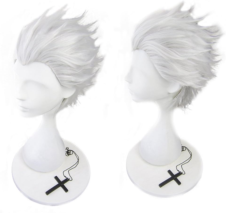 Magic Acgn silver white short men cosplay wig front view synthetic hair