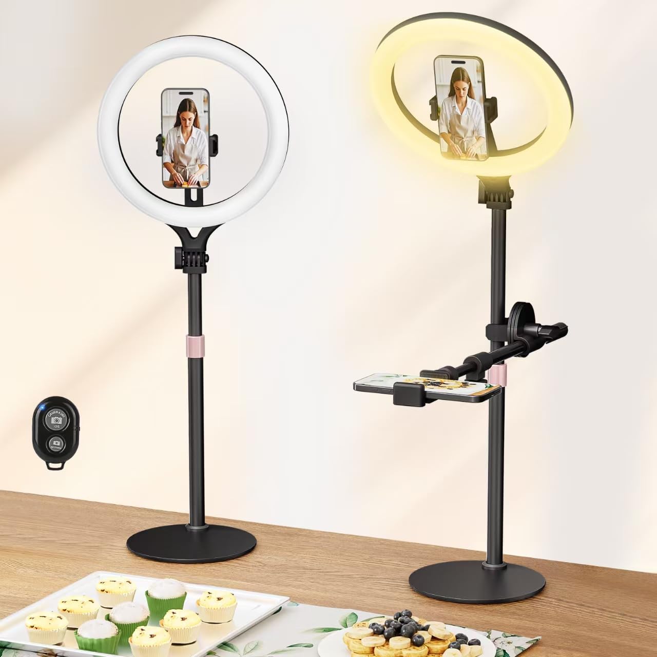 LUOLED eleven inch desk ring light front view showing professional LED circle lamp setup