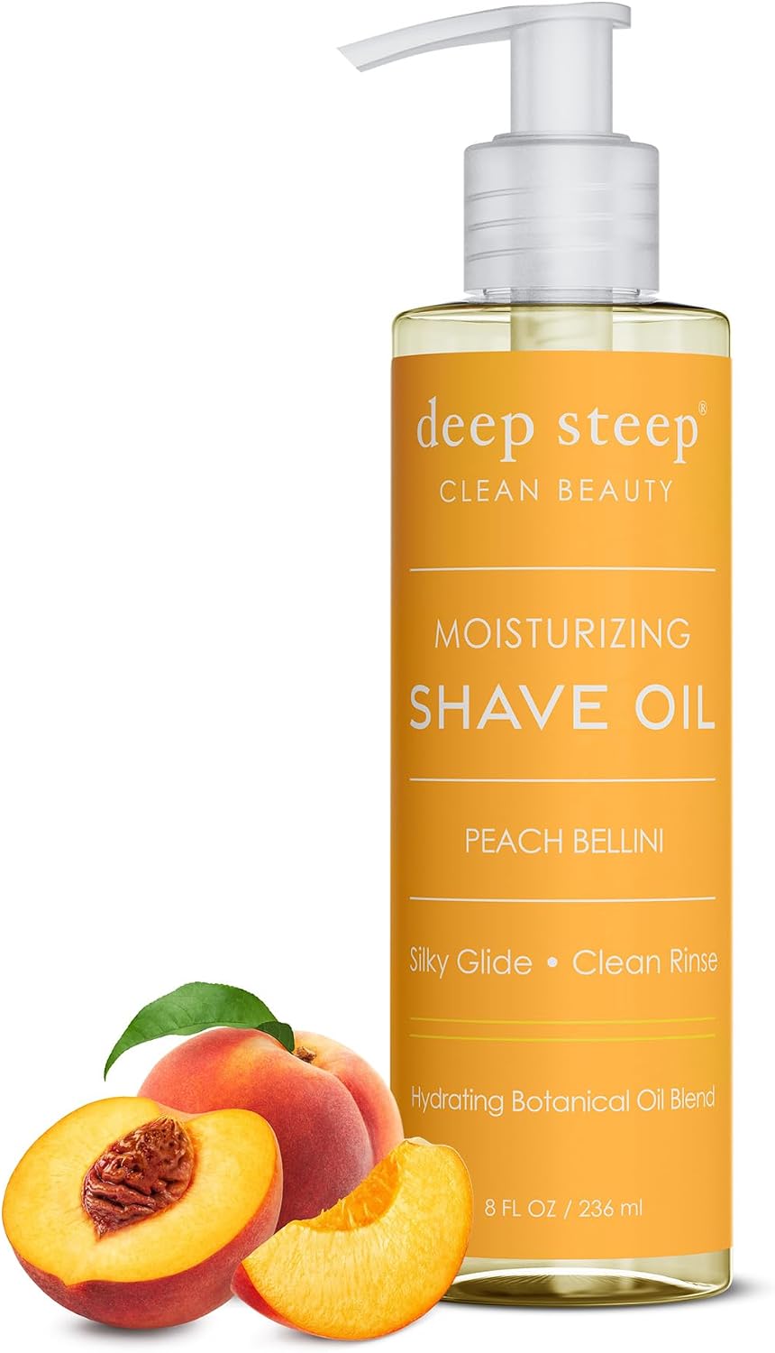 Deep Steep Peach Bellini Moisturizing Shave Oil front view bottle