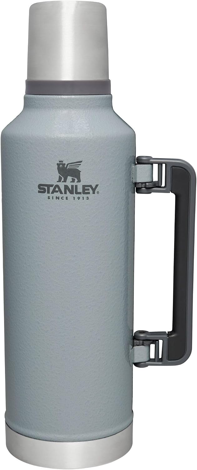 Stanley stainless steel wide mouth bottle with the insulated lid serving as a cup